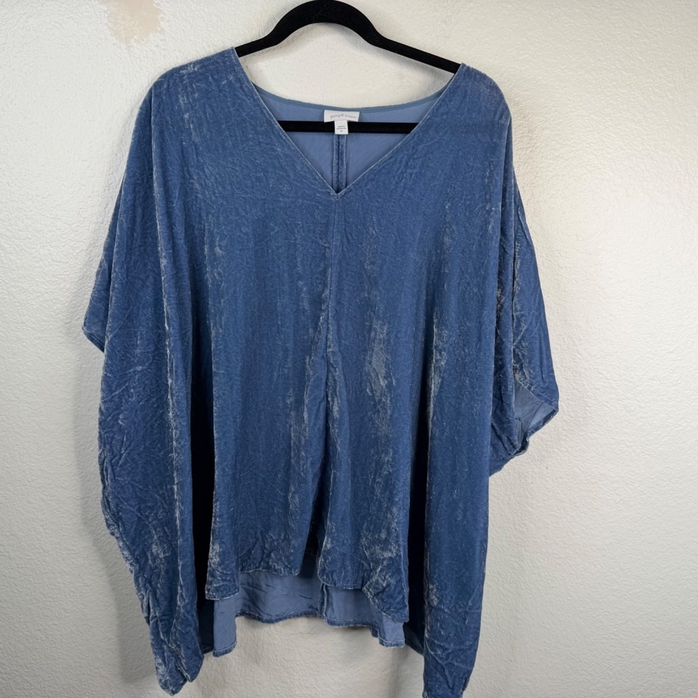 Pure J Jill Elements Top Velvet Boxy Oversized Blue Size XL Lagenlook Coastal